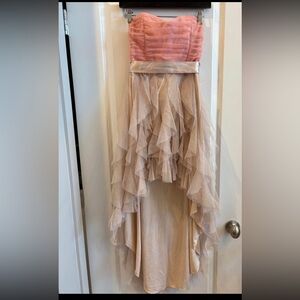 Pink Strapless High-Low Tulle Prom Dress